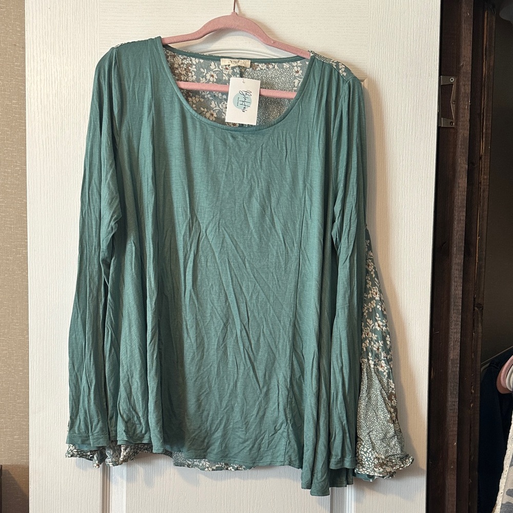 Elegant Sea Green Long Sleeve Top